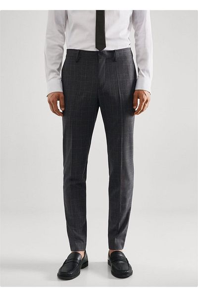 MANGO Man Super Slim Fit Καρό υφασμάτινο παντελόνι