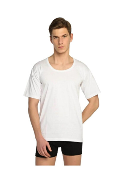 Tutku Men's Combed Cotton Crew Neck [Open Collar] Half Sleeve Undershirt 2 Pieces