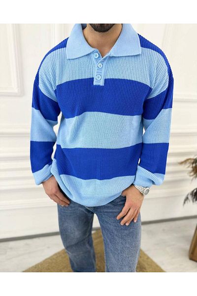 elkumoda Пуловер Oversize без топчета, плетен пуловер от естествен памук с поло яка