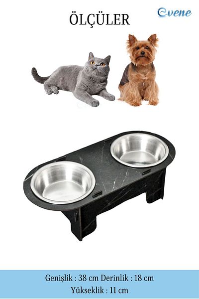 Evene Cat Food Bowl Cat Water Bowl Cat Food and Water Bowl Cat Food Bowl 2 Steel Bowl Model 1 Black Marble