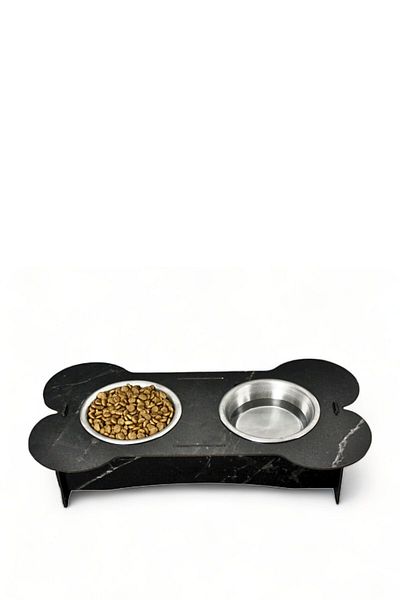 Evene Cat Food - 2 Steel Bowl Model Black Marble Food Bowl