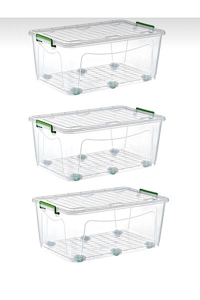 Şenyayla Plastik 3 Pieces Maxi Plastic Storage and Organization Box with Wheels 50 lt