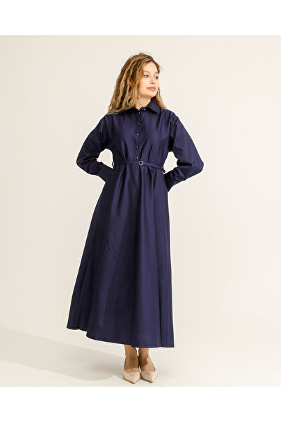 N&S μπλε ναυτικό βαμβακερό σατέν φόρεμα