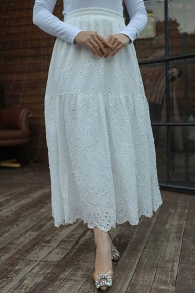 Afra SKIRT BRODE LACE FISTO FABRIC PEARLED SKIRT WITH PEARL DETAIL LONG SKIRT