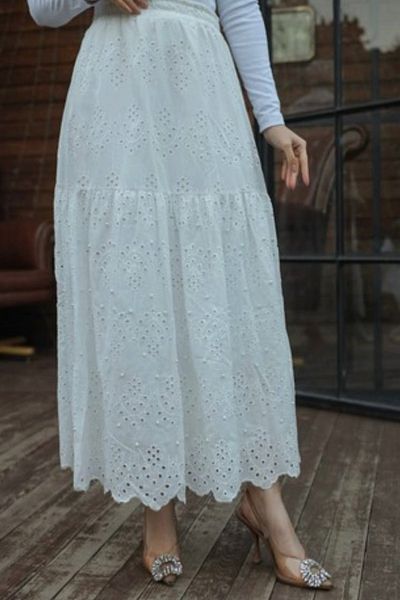 Afra SKIRT BRODE LACE FISTO FABRIC PEARLED SKIRT WITH PEARL DETAIL LONG SKIRT