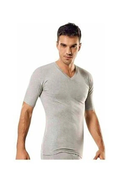 Tutku Men's Rib V-Neck Half Sleeve Undershirt 2 Pieces