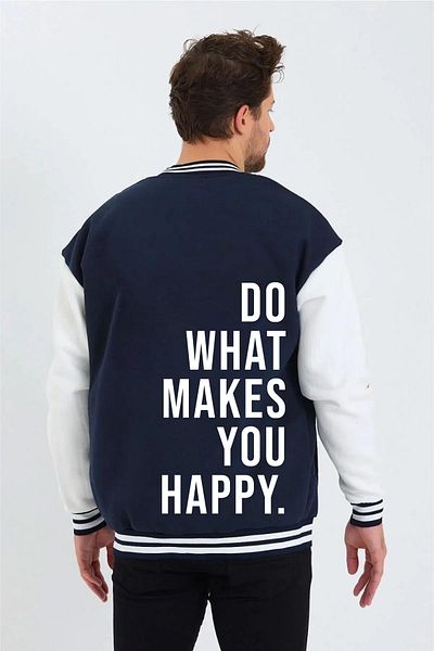 Machetta Unisex Do What Do You Happy Printed Navy Blue White με κουμπιά κολεγιακό μπουφάν
