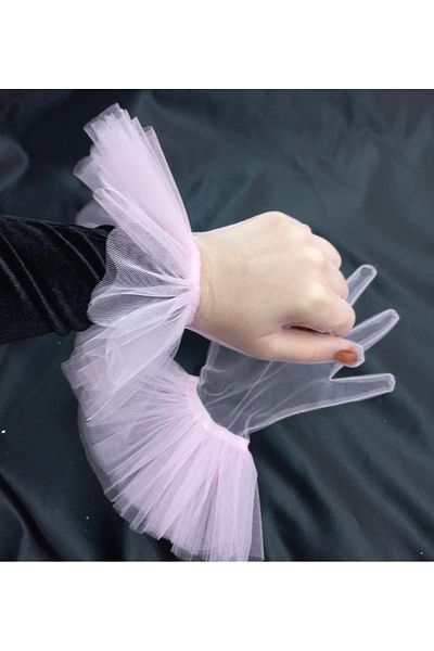 es moda shop Yasmin long ruffled gauze gloves bebe pink