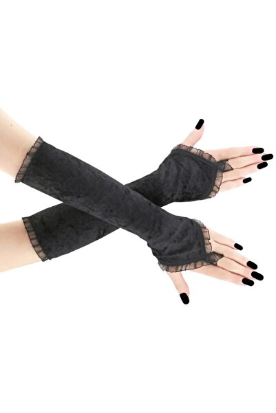 es moda shop Rana fırfırlı kadife gelin kolluk siyah