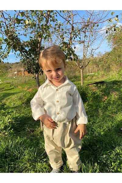 SAMSA Carrot Pantalon Linen Long Sleeve Shirt Bottom Top Kids Baby Set