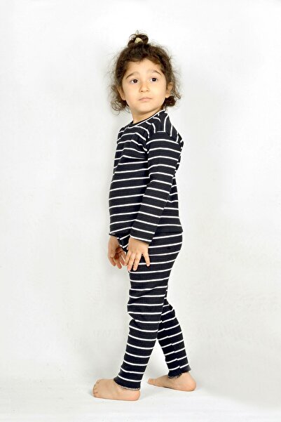 Berat moda Lacivert Beyaz Çizgili Esnek Fitilli Kaşkorse Kumaş Kız - Erkek Çocuk Takım