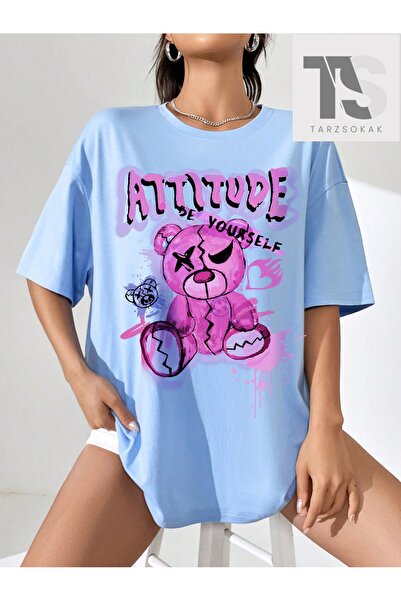 Tarzsokak Γυναικείο μπλουζάκι με φαρδιά εφαρμογή Cartoon Bear and Letter Print