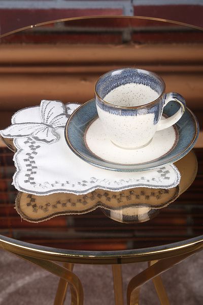 Bonny Home Πεταλούδα Ασημένιο 6 τεμαχίων Λινάρι Λινάρι Καφέ Πλαϊνό Κοκτέιλ Παρουσίαση Πετσέτα Πάρτυ Κέντημα Κεντημένο Παρουσιαστή