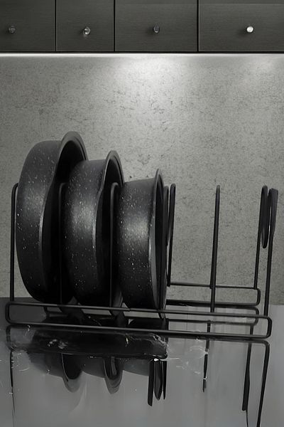 Kitchen Store Metal Black Pan And Pot Lid Organizer Rack Kitchen Cabinet Wire Pot Pan Organizer