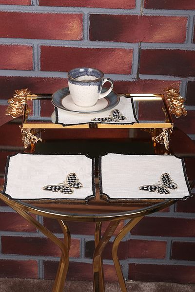 Bonny Home Butterfly Black, 6 bucăți, in, in, cafea laterală, prezentare pentru cocktail, șervețel de petrecere, suport brodat pentru prezentare