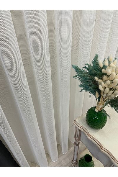 Brillant Modern Steel Armor Pattern 1/2,5 Medium Pleat - Ecru Tulle Curtain