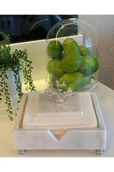 Sümeyra Marble Art Διακοσμητική θήκη για χαρτοπετσέτα από φυσικό μάρμαρο τετράγωνη