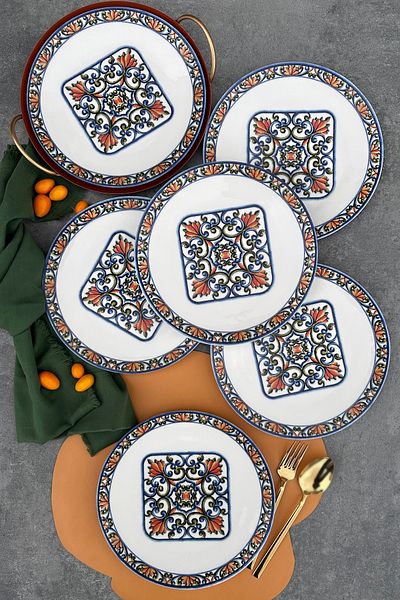 porselenden Verde 6-Person 25 cm Special Design Porcelain Serving Presentation Plate Set