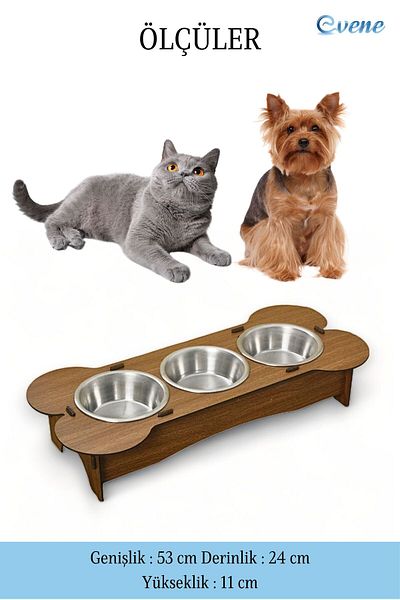 Evene Cat Food Bowl Cat Water Bowl Cat Food and Water Bowl Cat Food Bowl 3 Steel Bowl Model 3 Walnut