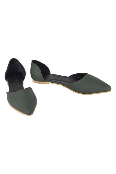 Moosefield Women's Dark Green Genuine Leather Ballerinas