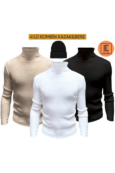 EMKA GİYİM Combinație de 4 bucăți pulover cu gât și beretă