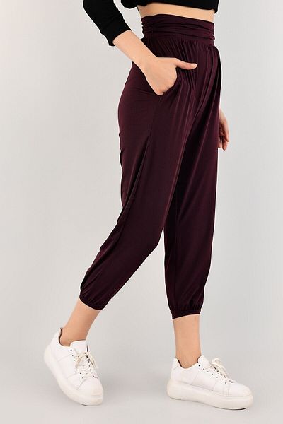 NKTCOLLECTİON Women's Purple Pocket Wrinkle-Free Sandy Fabric Shalwar Trousers