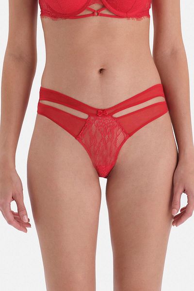 Dagi Rotes brasilianisches Höschen mit tiefem Rückenausschnitt und String-Detail