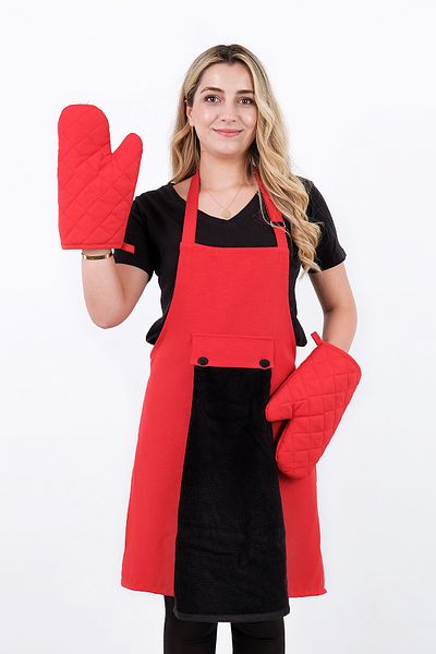 sevilya Star Adjustment Hanging Towel 4-Piece Kitchen Apron Set (2 GLOVES)