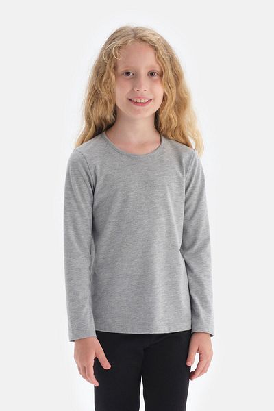 Dagi Šedé tričko s dlhým rukávom Crew Neck