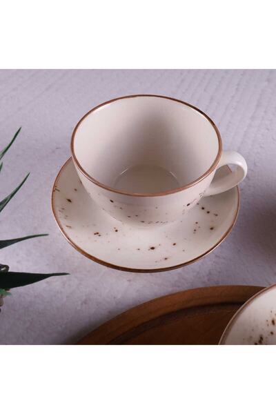 Tulü Porselen Reactive 46 Cream 4 Piece Jumbo Size Porcelain Cappucino Latte Cup Set for 2 Persons Latte Art