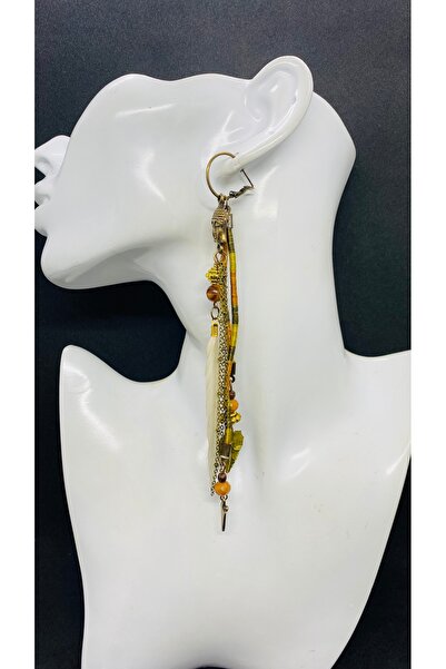 Porsuk Alternatif El yapımı tasarım Buda figürlü tüylü tek kadın küpe