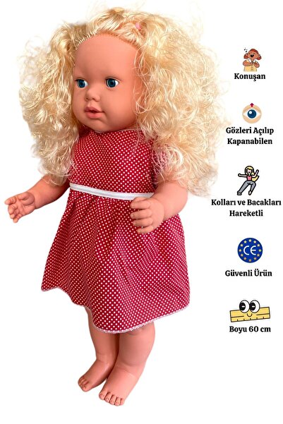 Gamze Oyuncak Büyük Boy Türkçe Konuşan Sarı Uzun Saçlı Et Bebek Oyuncak (60 CM)