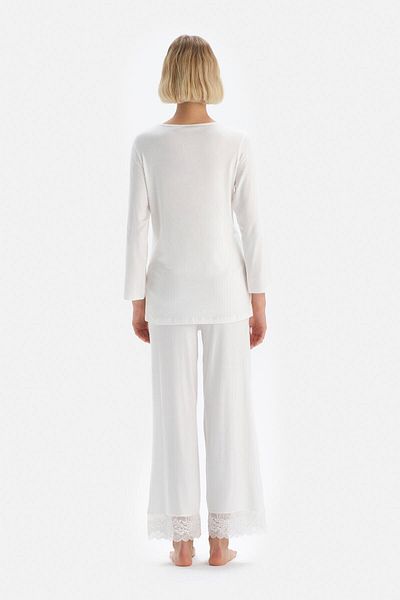 Dagi Ecru Lace Detailed Viscose Maternity Pajama Set