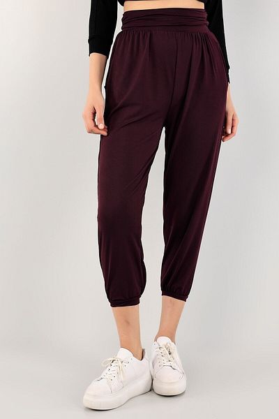 NKTCOLLECTİON Women's Purple Pocket Wrinkle-Free Sandy Fabric Shalwar Trousers