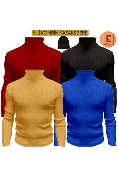 EMKA GİYİM 5-piece combination turtleneck turtleneck sweater and beret