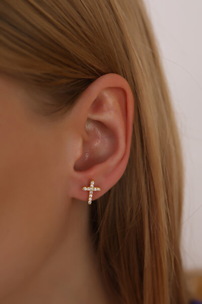 Lia Berto Altın Kaplama Çivili Haç 925 Ayar Gümüş Küpe