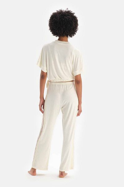 Dagi Ecru Lace Detailed Viscose Pajama Bottoms