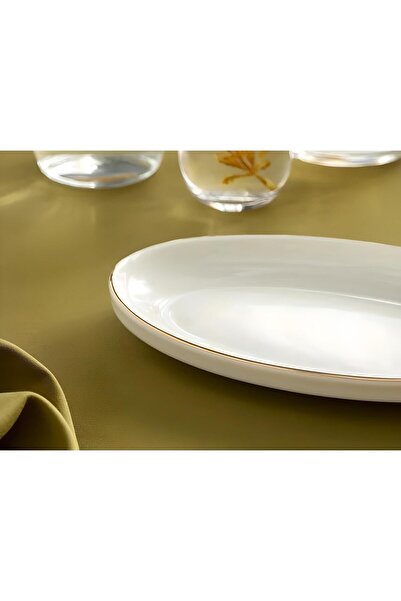 porselenden Modern Gold 2 Piece 20 Cm Porcelain Small Size Cream Boat Presentation Plate Service Set