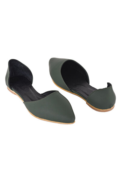 Moosefield Women's Dark Green Genuine Leather Ballerinas