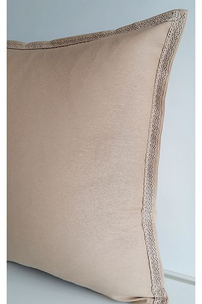 Fabric by Gülçin Σετ μαξιλαροθήκη με δαντέλα από βαμβακερό πουπουλένιο μονόχρωμο καφέ βιζόν