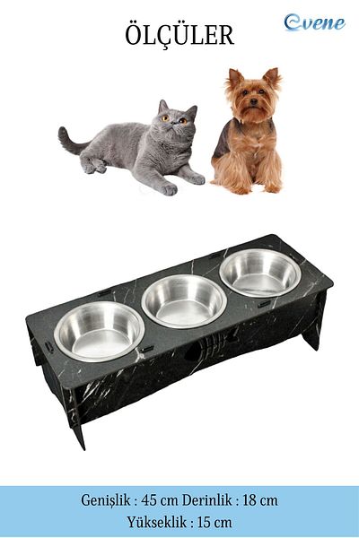 Evene Cat Food Bowl Cat Water Bowl Cat Food and Water Bowl Cat Food Bowl 3 Steel Bowl Model 5 Black Marble