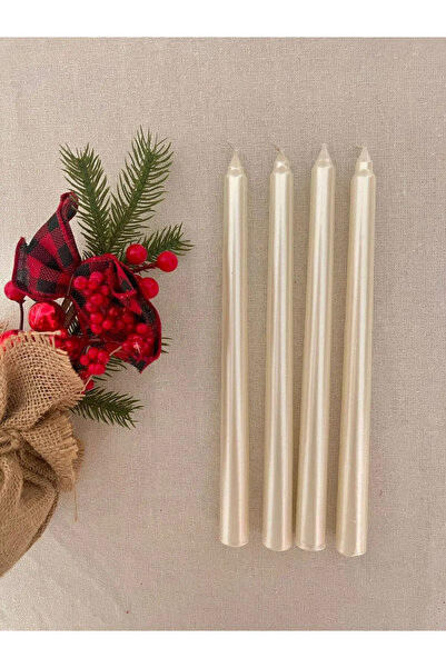 btm home 4'lü Beyaz Kokulu Şamdan Mum Seti - Sedefli Beyaz Mum