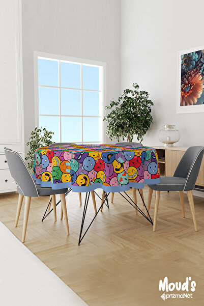 Moud's مفرش طاولة مستدير من جلد الغزال بتصميم إيموجي