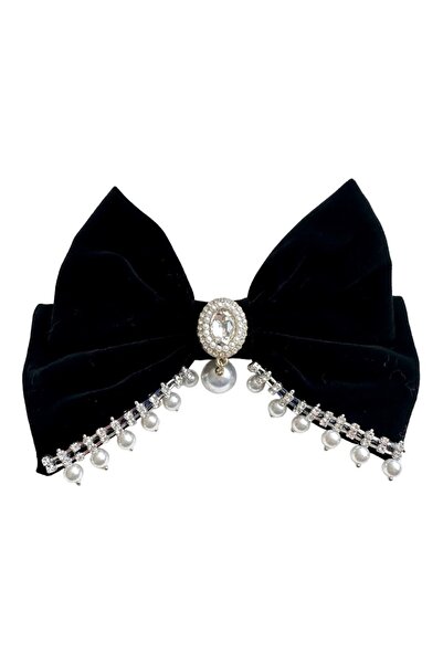 alsaccessories Agrafă de păr elegantă pentru femei, din catifea neagră, cu cr...