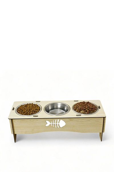 Evene Cat Food Bowl Cat Water Bowl Cat Food and Water Bowl Cat Food Bowl 3 Steel Bowl Model 5 Light Oak