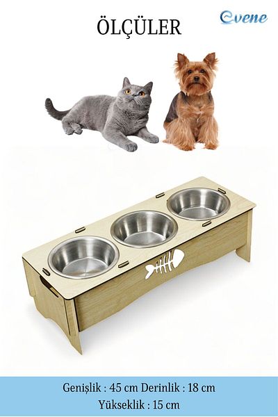 Evene Cat Food Bowl Cat Water Bowl Cat Food and Water Bowl Cat Food Bowl 3 Steel Bowl Model 5 Light Oak