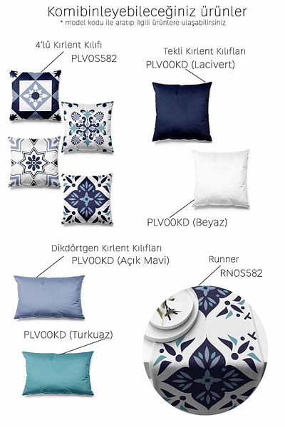 Pilloveland Husă de pernă din piele intoarsa, cu model din ceramică albastră, imprimată pe două fețe