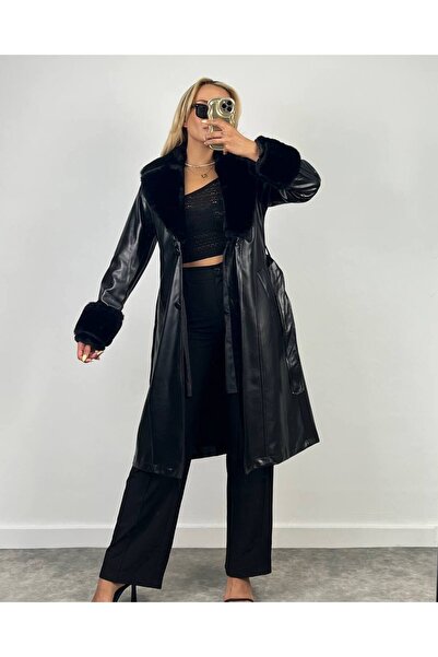 Leylakco Gloria Kürklü Deri Trençkot
