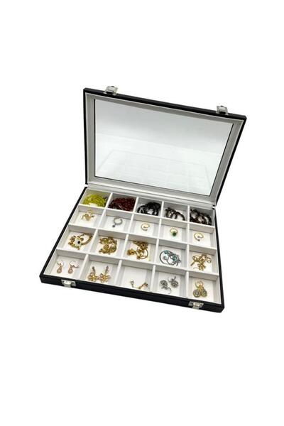 Dijital Çarşı Μαύρο κουτί κοσμημάτων με δαχτυλίδια πολλαπλών χρήσεων 20 θέσεων