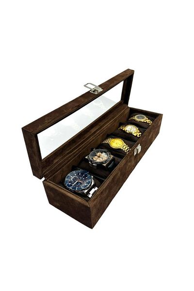 Dijital Çarşı Diji 5-Piece Watch Box - Coffee Color Alcantara Suede Watch Case